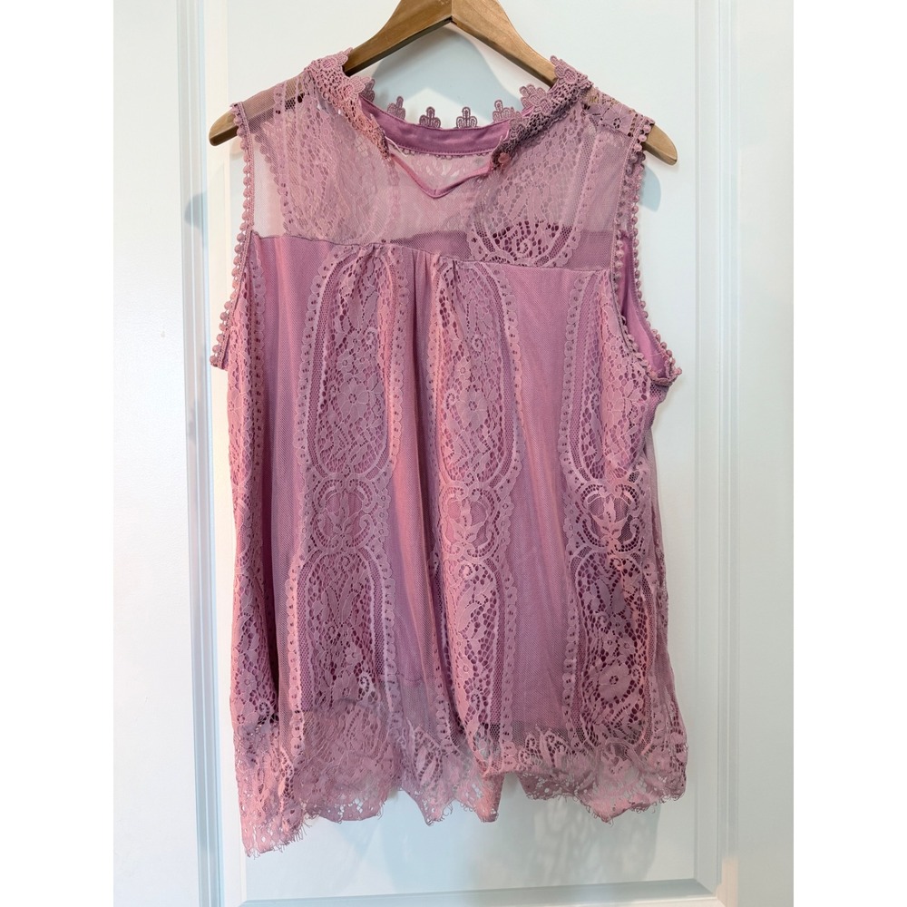 Notations Woman Mauve Pink Lace Sleeveless Top Plus 1X LAU0995